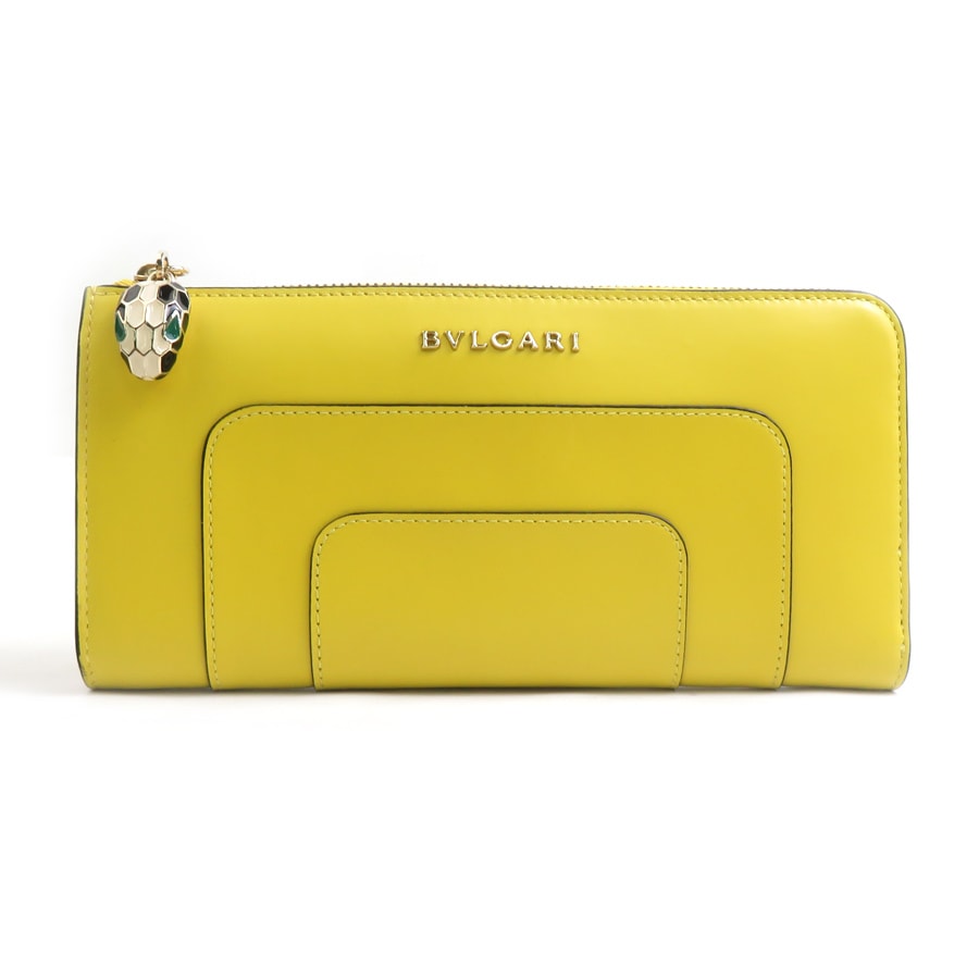 ブルガリ BVLGARI L字ファスナー長財布 セルペンティフォーエバー レザー イエロー×ピンク レディース【中古】 56579a