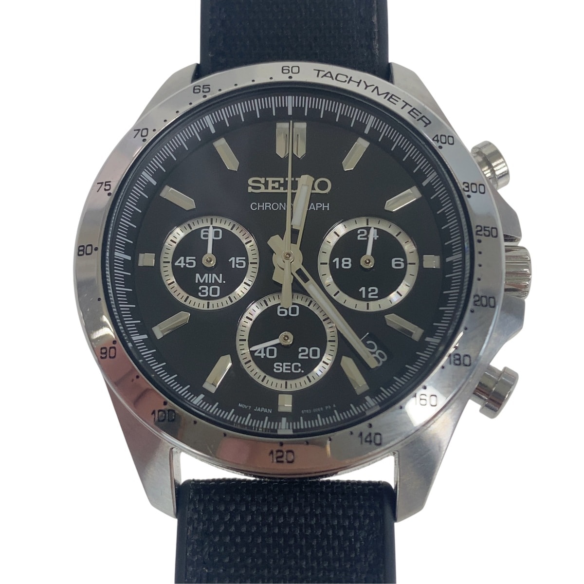 美品 SEIKO セイコー スピリット クロノグラフ ブラック シルバー 腕時計 クオーツ ブラック文字盤 1-0289650 【中古】