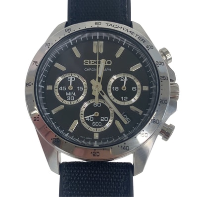美品 SEIKO セイコー スピリット クロノグラフ ブラック シルバー 腕時計 クオーツ ブラック文字盤 1-0289650 【中古】