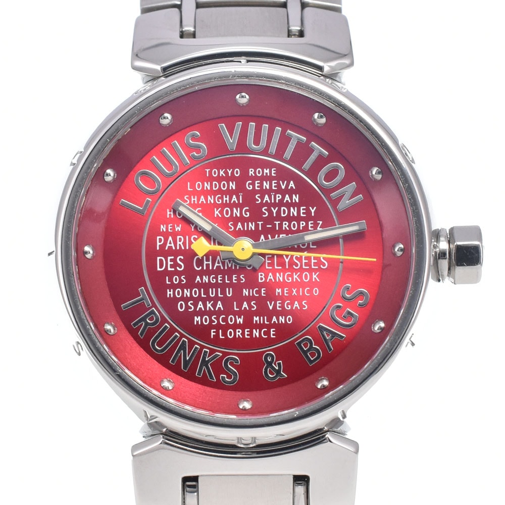 ルイ・ヴィトン LOUIS VUITTON Q121N タンブール TRUNKS&BAGS レッド クォーツ レディース 美品 内箱付き 腕時計 O#149002