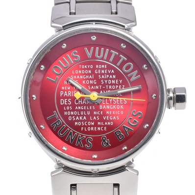 ルイ・ヴィトン LOUIS VUITTON Q121N タンブール TRUNKS&BAGS レッド クォーツ レディース 美品 内箱付き 腕時計 O#149002