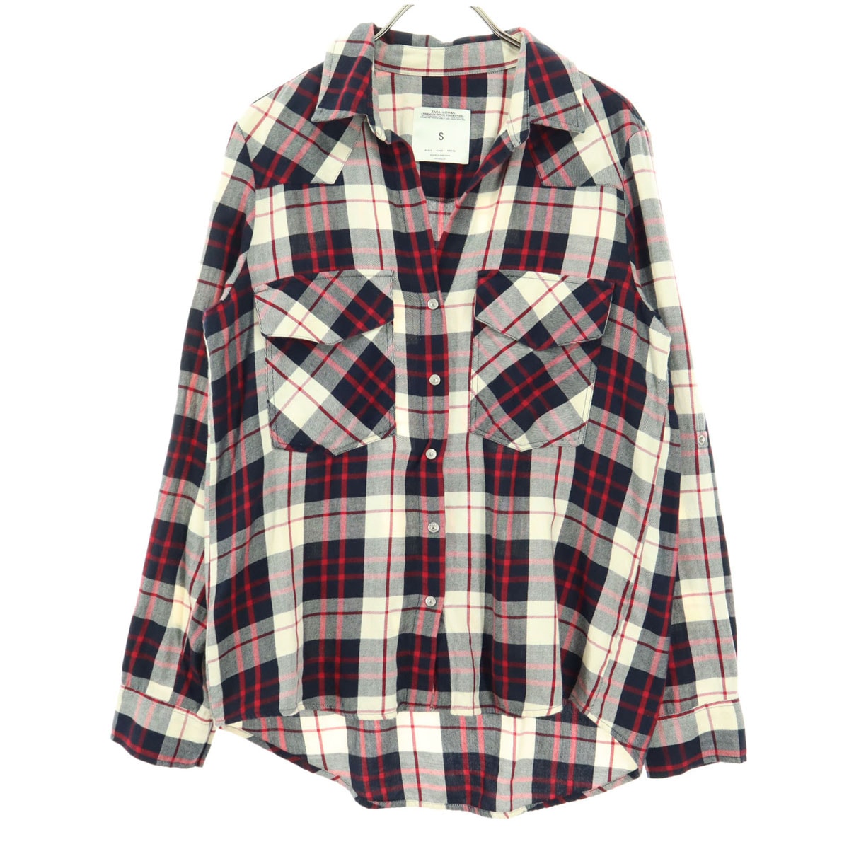 ZARA WOMAN ザラウーマン チェック柄 長袖 コットンシャツ S レッド系