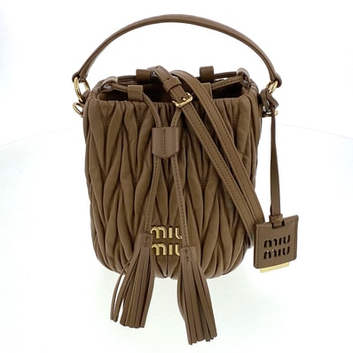 Miu Miu ミュウ ミュウ マテラッセ レザー バケット バッグ ショルダーバッグ 5BE085 N88 F098L レザー ブラウン レディース【中古】
