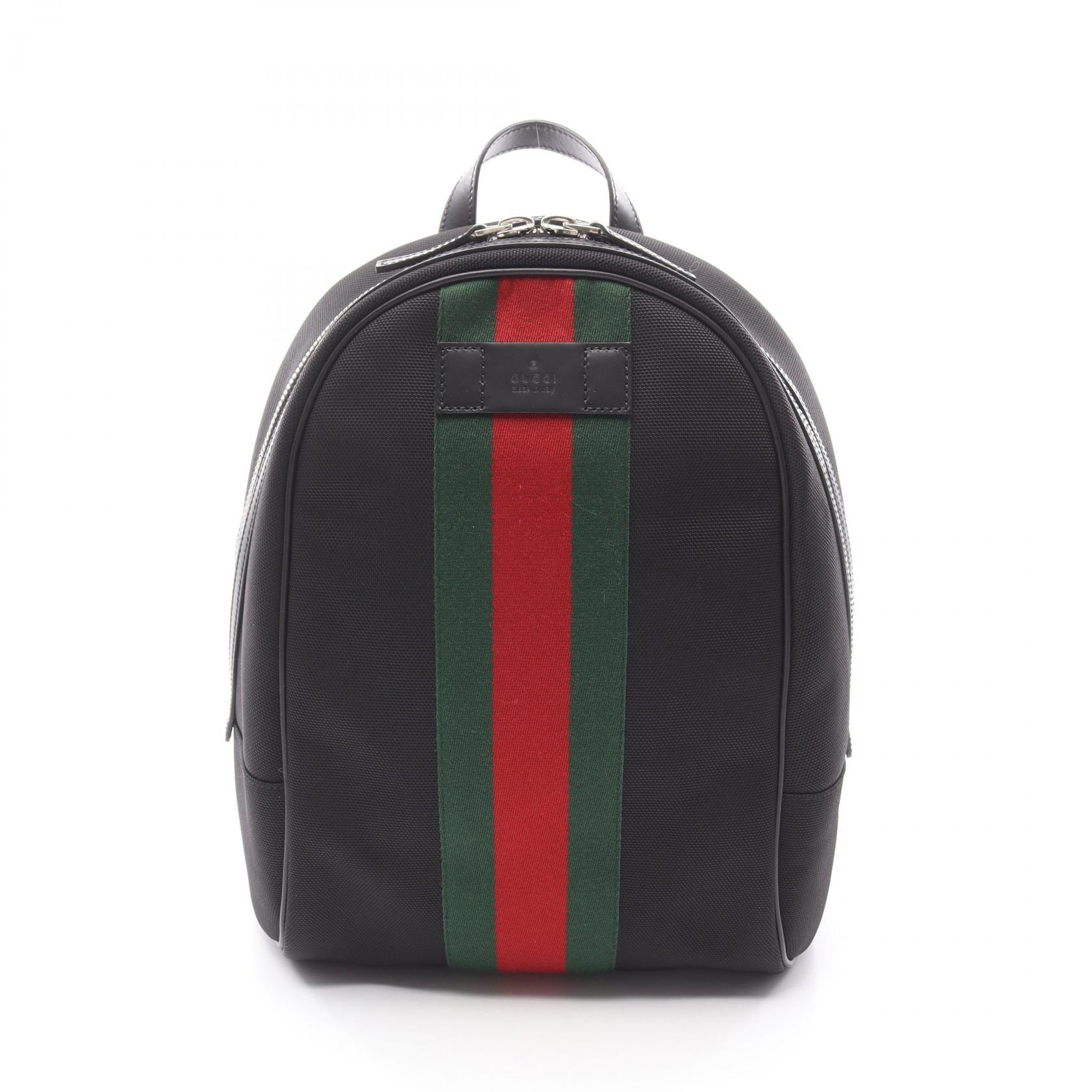 グッチ GUCCI シェリーライン リュックサック バックパック バッグ ナイロン レザー メンズ レディース ブラック系 / マルチカラー 630917 【中古】