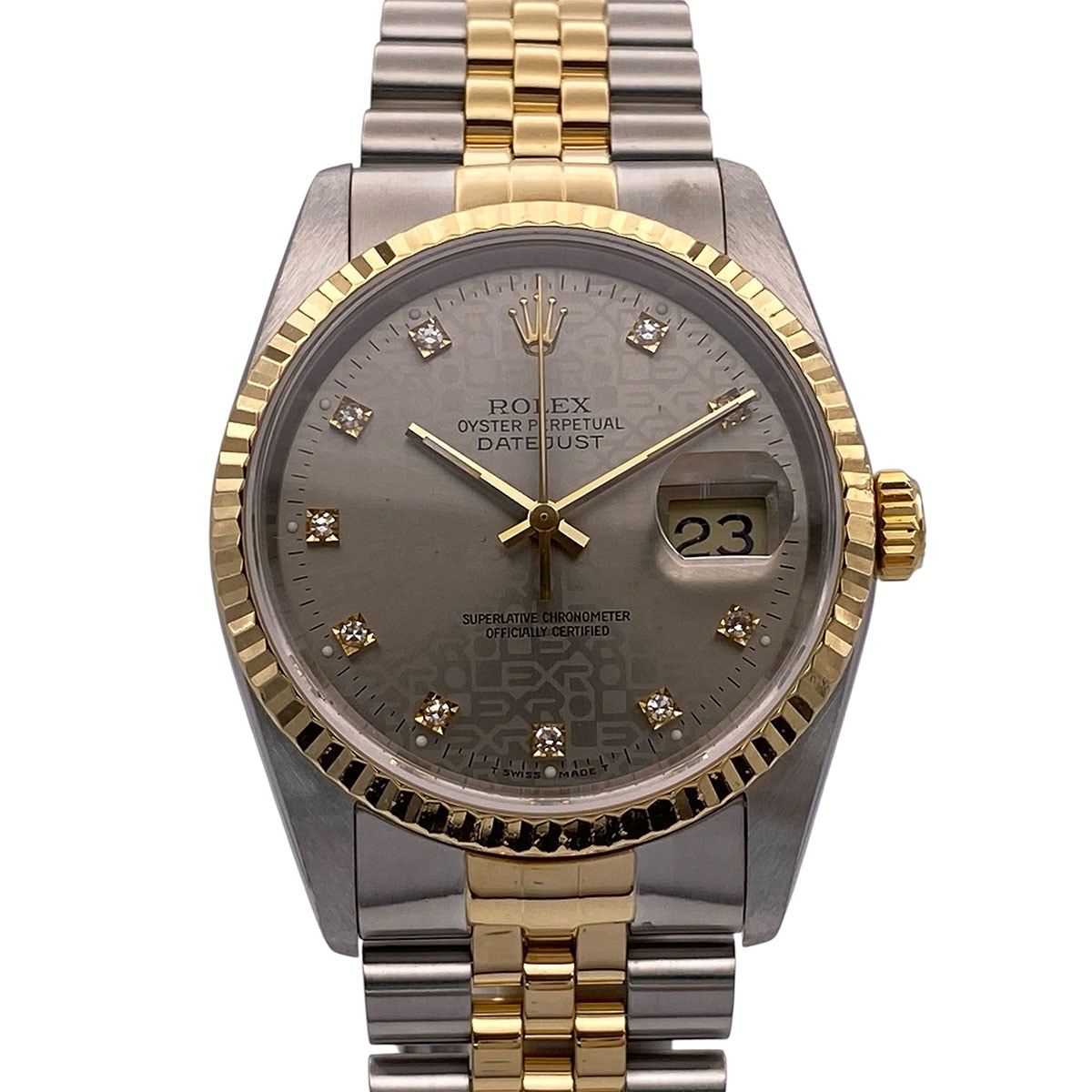 ROLEX ロレックス デイトジャスト 10P ダイヤモンド コンピューター文字盤 E番 腕時計 16233G ステンレス イエローゴールド グレー ゴールド シルバー 自動巻き  メンズ【中古】