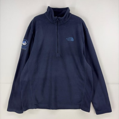 古着 ザ・ノースフェイス THE NORTH FACE トレーナー ハーフジップ プルオーバー ワンポイント 薄手 フリース L ネイビー系 メンズ