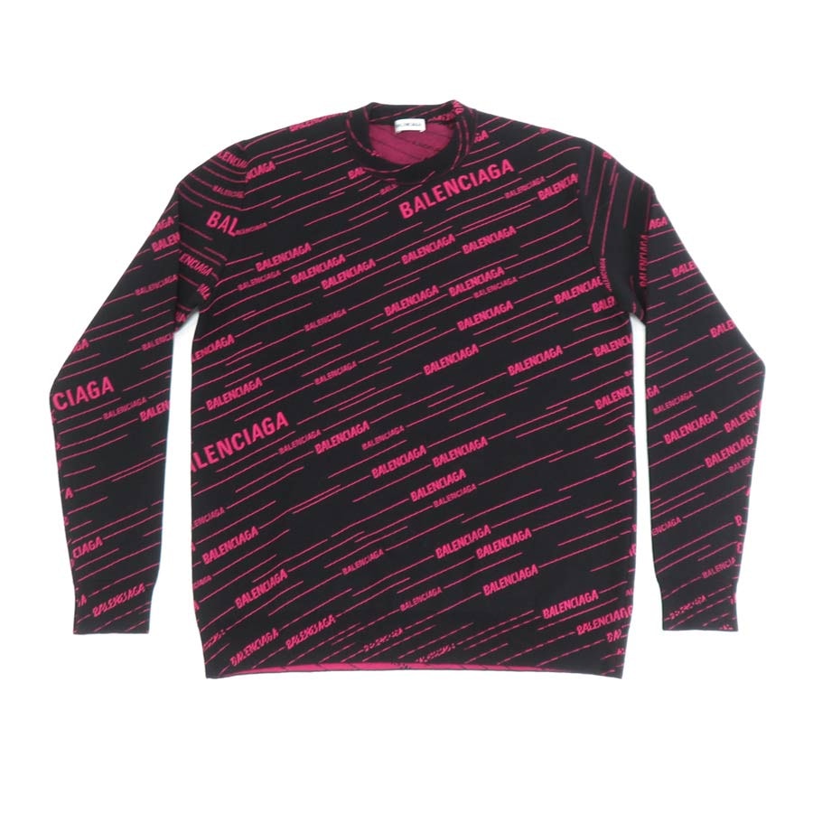 バレンシアガ BALENCIAGA ニット ウール/ポリエステル ブラック×ピンク メンズ【中古】 56209i