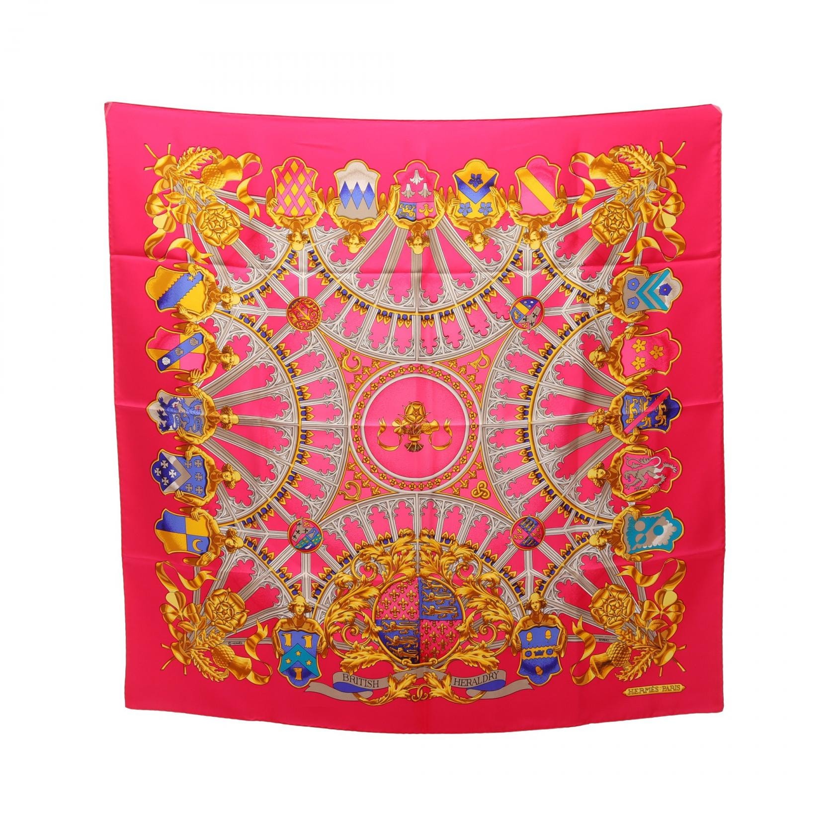 エルメス HERMES カレ90 BRITISH HERALDRY スカーフ 衣料品 シルク シルク レディース ピンク系 / マルチカラー 【中古】