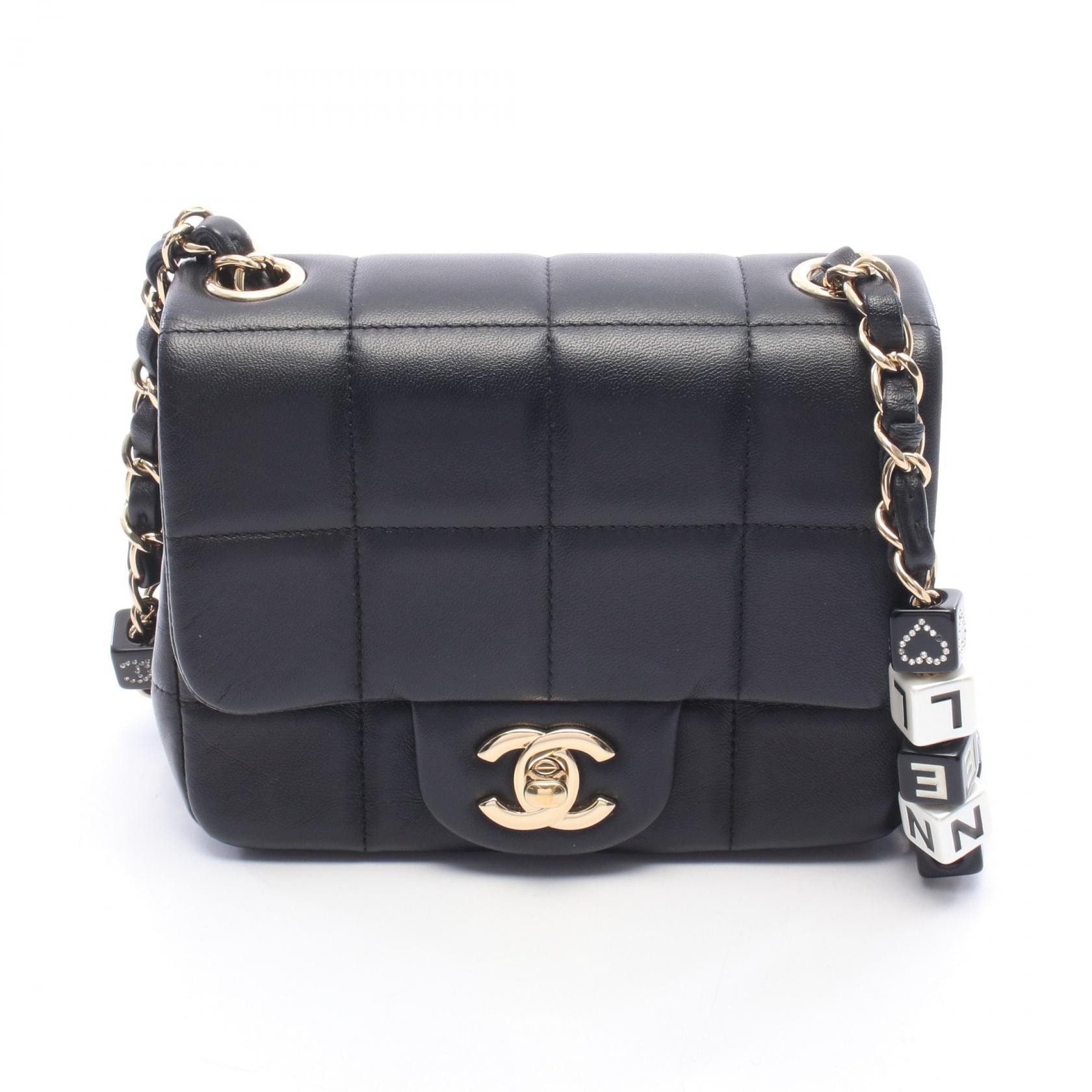 シャネル CHANEL チョコバー ミニフラップ ショルダーバッグ バッグ レザー レディース ブラック系 AS3744 【中古】