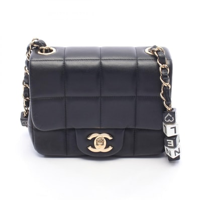 シャネル CHANEL チョコバー ミニフラップ ショルダーバッグ バッグ レザー レディース ブラック系 AS3744 【中古】