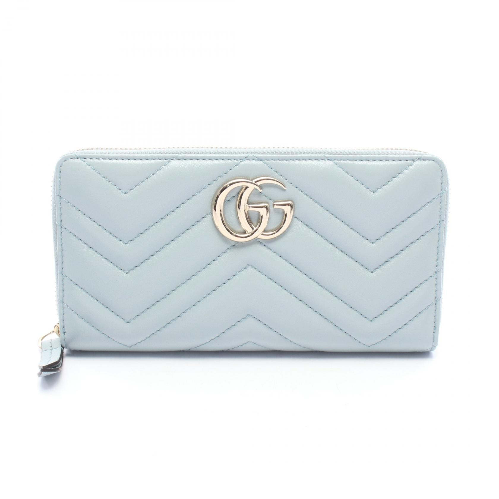 グッチ GUCCI GGマーモント ジップアラウンドウォレット ラウンド長財布 財布 ラムスキン(羊革) レディース ブルー系 443123 【中古】