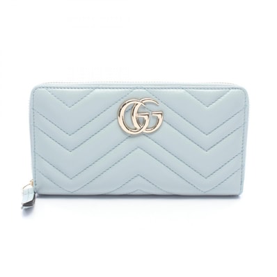 グッチ GUCCI GGマーモント ジップアラウンドウォレット ラウンド長財布 財布 ラムスキン(羊革) レディース ブルー系 443123 【中古】