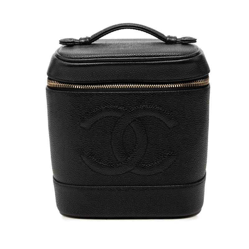 シャネル ココマーク ヴァニティバッグ ハンドバッグ ブラック ゴールド金具 キャビアスキン レディース CHANEL 中古
