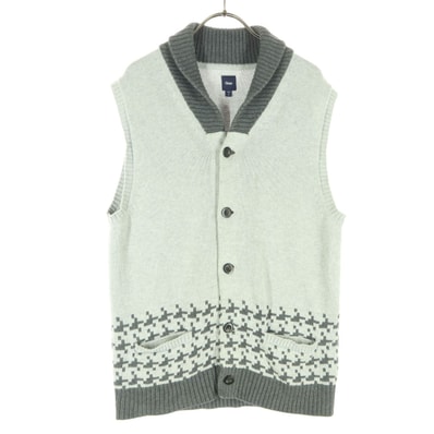 GAP ギャップ 長袖 ショールカラー コットン ニットベスト M グレー