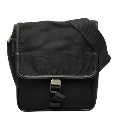 プラダ 三角ロゴプレート 斜め掛け ショルダーバッグ ブラック ナイロン レディース PRADA 【中古】