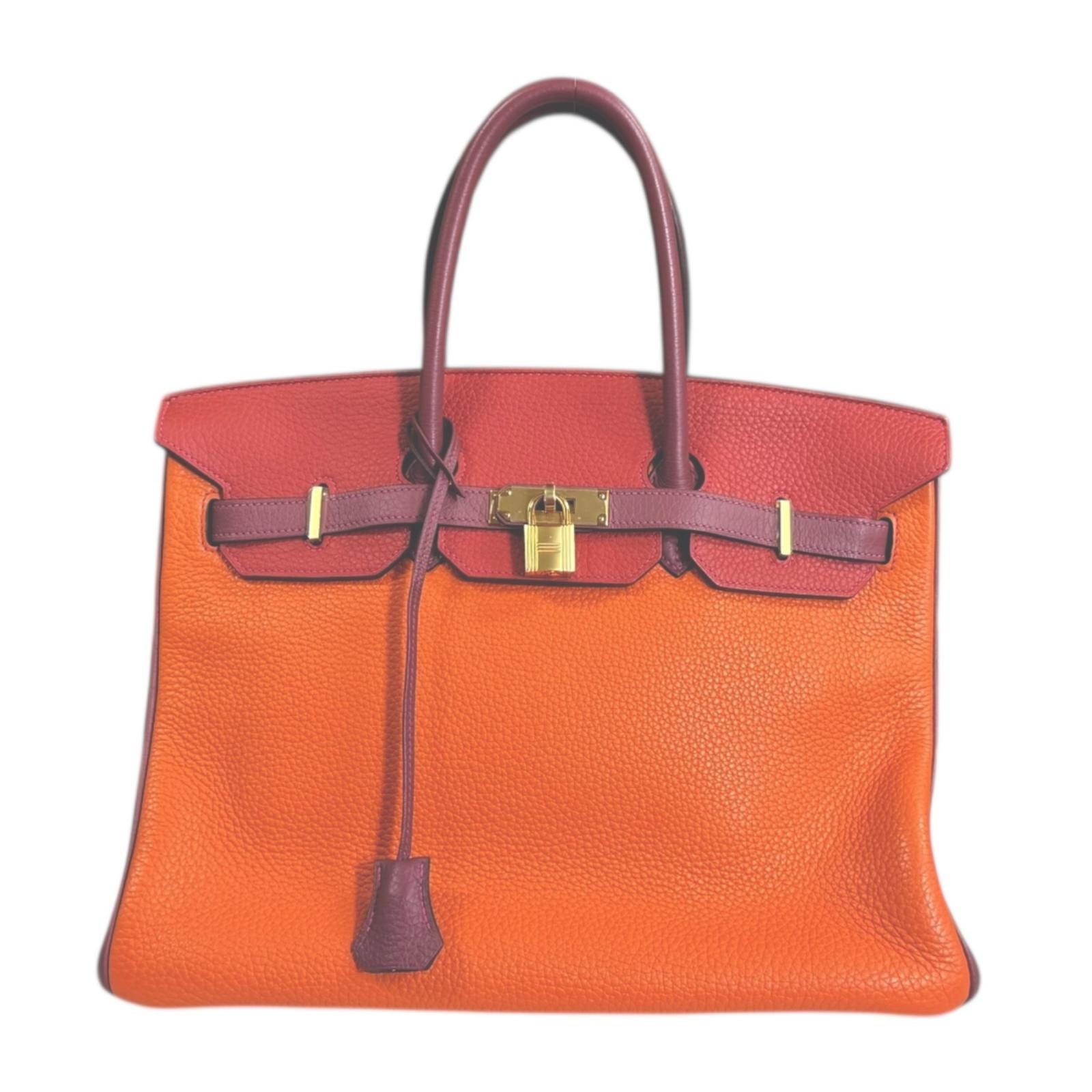 エルメス パーソナルオーダー バーキン35 ハンドバッグ トリヨンクレマンス オレンジ レディース HERMES 中古