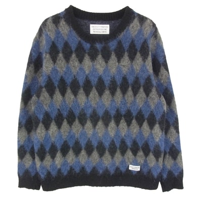 WACKO MARIA ワコマリア 16AW 16FW-WMK-KN15 「BABYALPACA DIAMOND CHECK SWEATER ベビーアルパカ ダイヤモンド チェック セーター ニット ブルー系 L【中古】