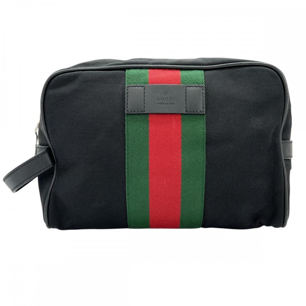 GUCCI グッチ クラッチバッグ ポーチ シェリーライン 630916 ナイロン ブラック 黒 シルバー金具 メンズ【中古品】