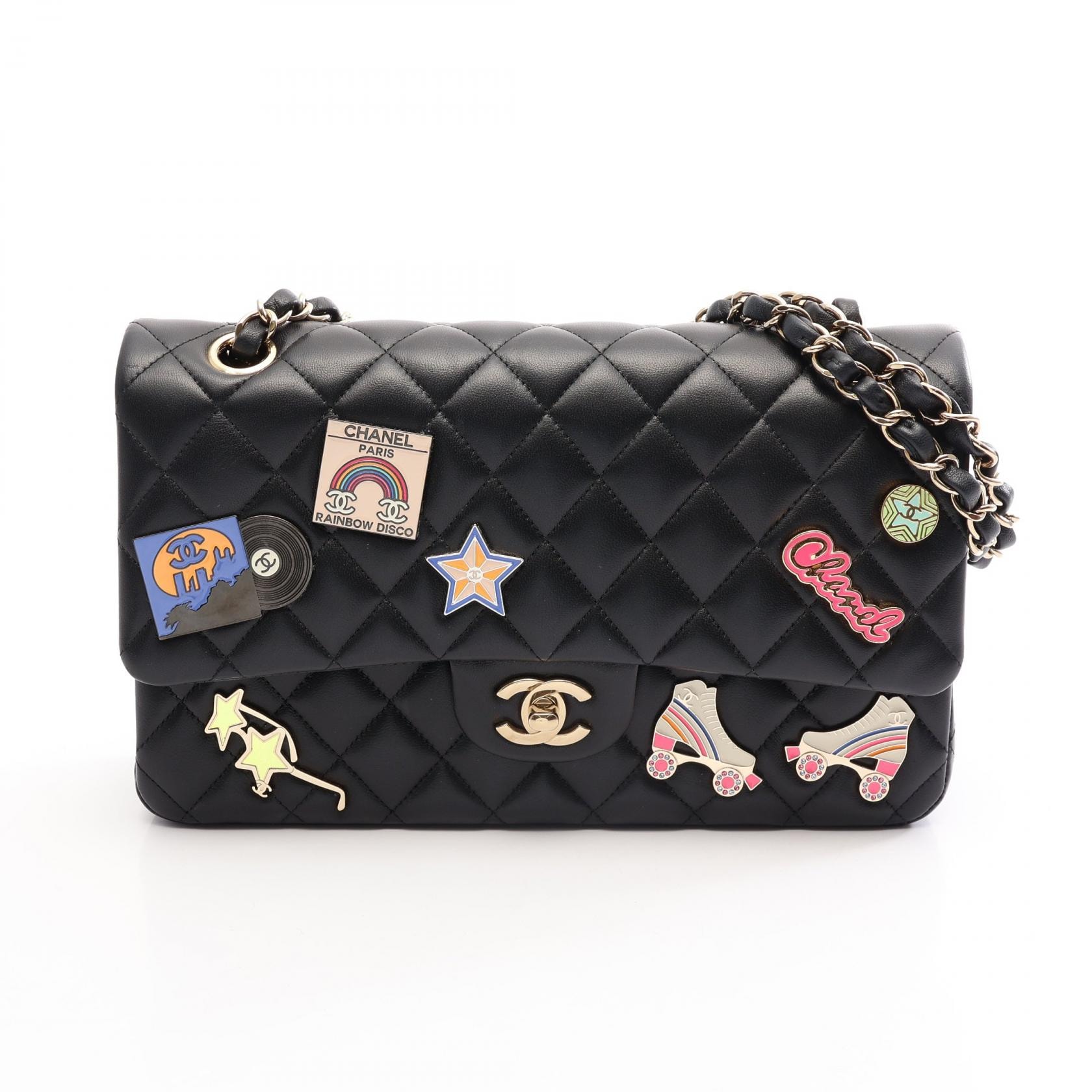 シャネル CHANEL マトラッセ Wフラップ クルーズコレクション ショルダーバッグ バッグ ラムスキン(羊革) レディース ブラック系 A01112 【中古】