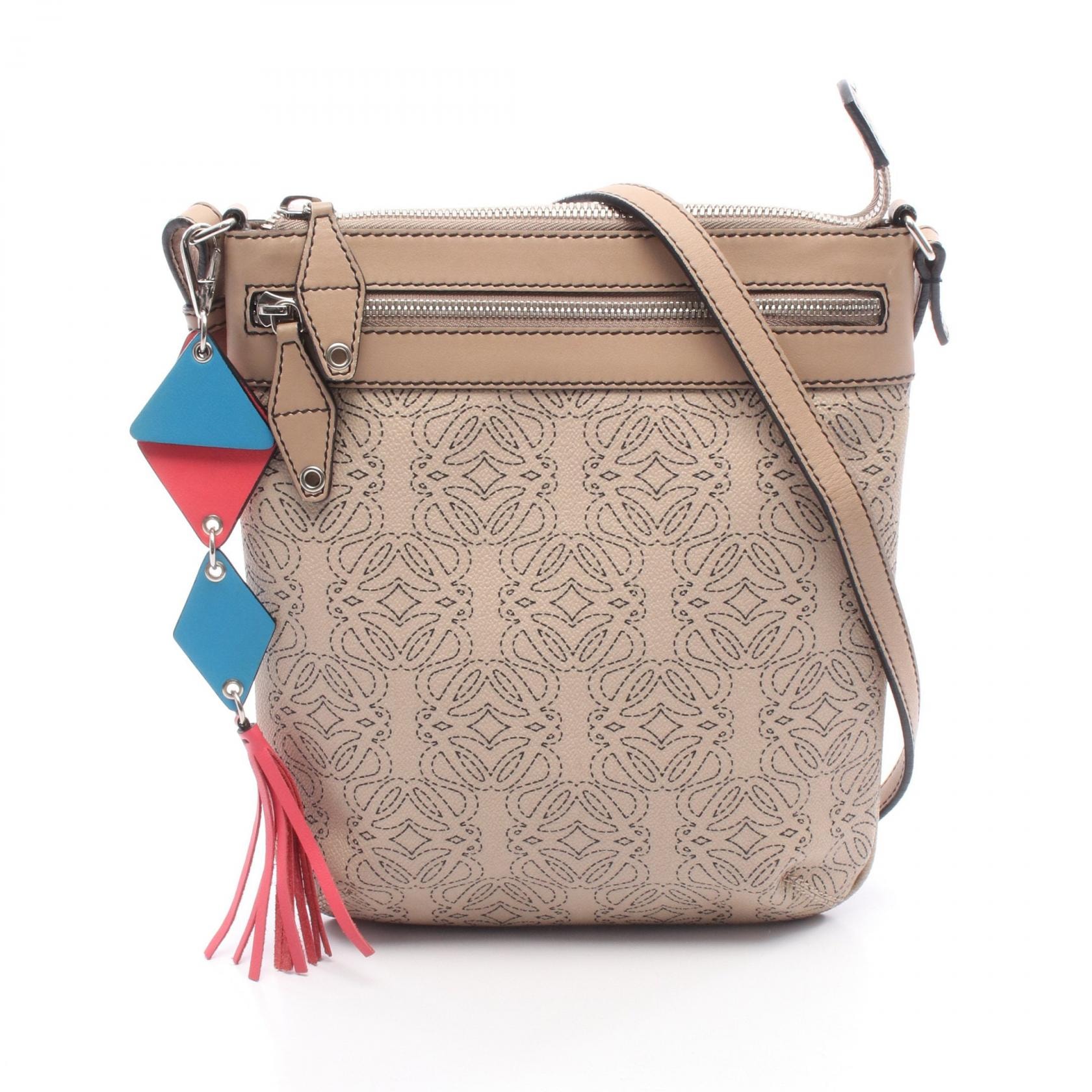 ロエベ LOEWE リピートアナグラム ショルダーバッグ バッグ レザー レディース ピンク系 【中古】