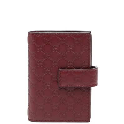 グッチ マイクログッチシマ カードケース カードホルダー 309656 ワインレッド ボルドー レザー レディース GUCCI 【中古】