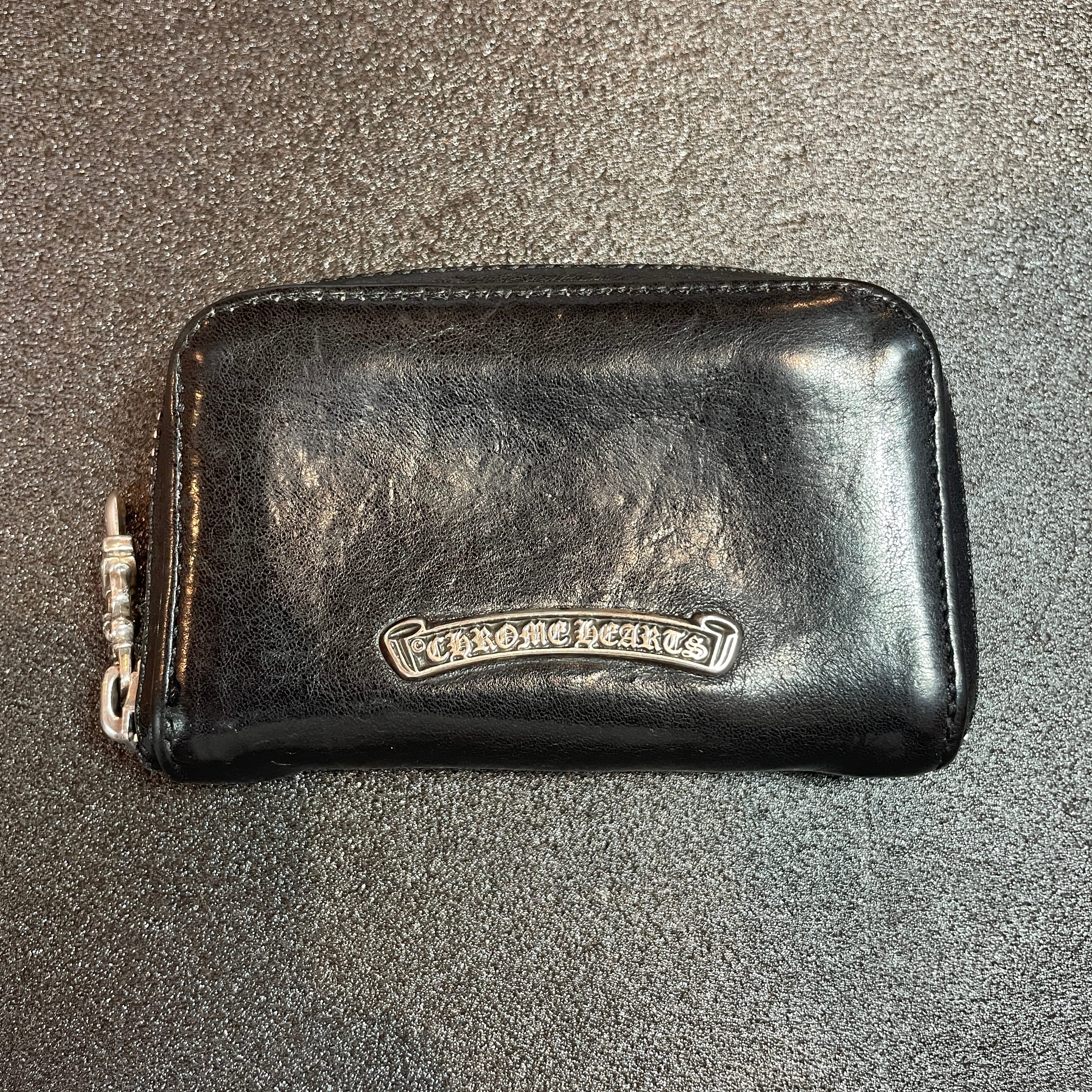 Chrome Hearts Coin Case Dagger Round Zip Leather Wallet "Black/Silver"
