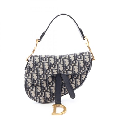 ディオール Dior サドルバッグ ミニ オブリークジャカード ハンドバッグ バッグ キャンバス レザー レディース ベージュ系 / ネイビー系 【中古】