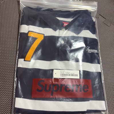 Supreme Cursive Polo "Navy Stripe"