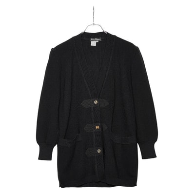 サルヴァトーレフェラガモ ヴァラボタン カーディガン サイズ:S ブラック ウール レディース Salvatore Ferragamo 【中古】
