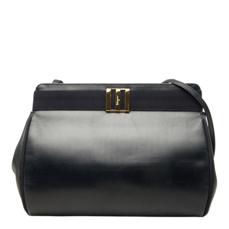 サルヴァトーレフェラガモ ヴァラ ショルダーバッグ AN 21 3111 ブラック ゴールド レザー レディース Salvatore Ferragamo 中古