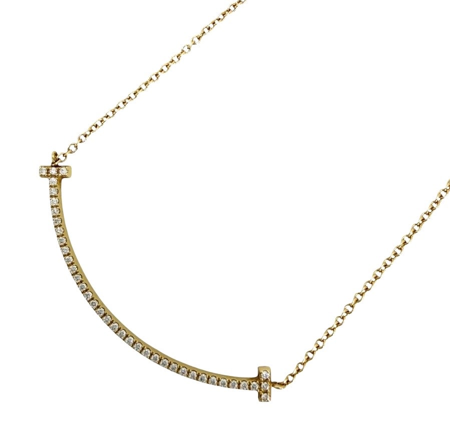 TIFFANY&Co. ティファニー ネックレス Tスマイル スモール ペンダント ジュエリー アクセサリー アジャスター付き 18金YG Au750 K18イエローゴールド    ダイヤモンド レディース 約2.4g【中古品】