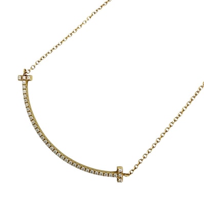 TIFFANY&Co. ティファニー ネックレス Tスマイル スモール ペンダント ジュエリー アクセサリー アジャスター付き 18金YG Au750 K18イエローゴールド ダイヤモンド レディース 約2.4g【中古品】