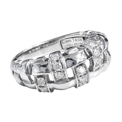 TIFFANY&Co. ティファニー 指輪 ウォーブン リング ジュエリー アクセサリー 18金WG Au750 K18ホワイトゴールド ダイヤモンド 約12.5号 レディース 約6.6g【中古品】