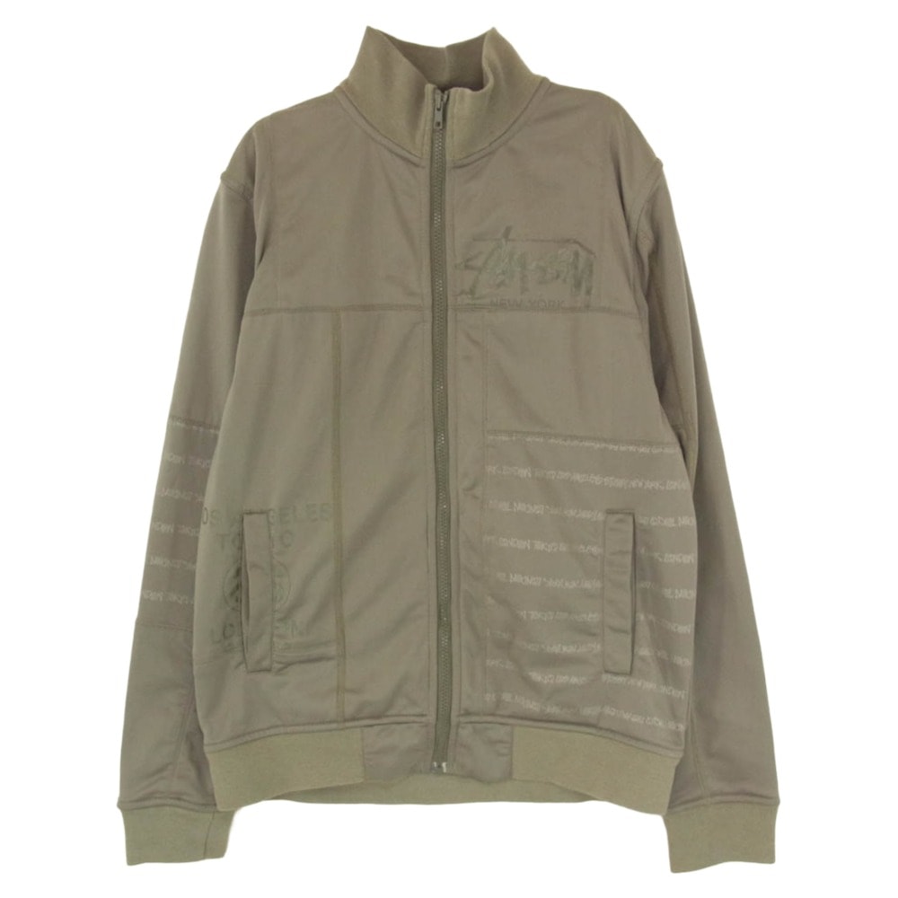 STUSSY ステューシー ジャージ AUTHENTIC GEAR Track Jacket world tour london tokyo ワールドツアー パネル 切替 トラック ジャケット カーキ系 M【中古】