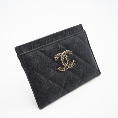 美品 CHANEL シャネル キャビアスキン レザー カードケース AP3401 カードケース ブラック キャビアスキン レディース