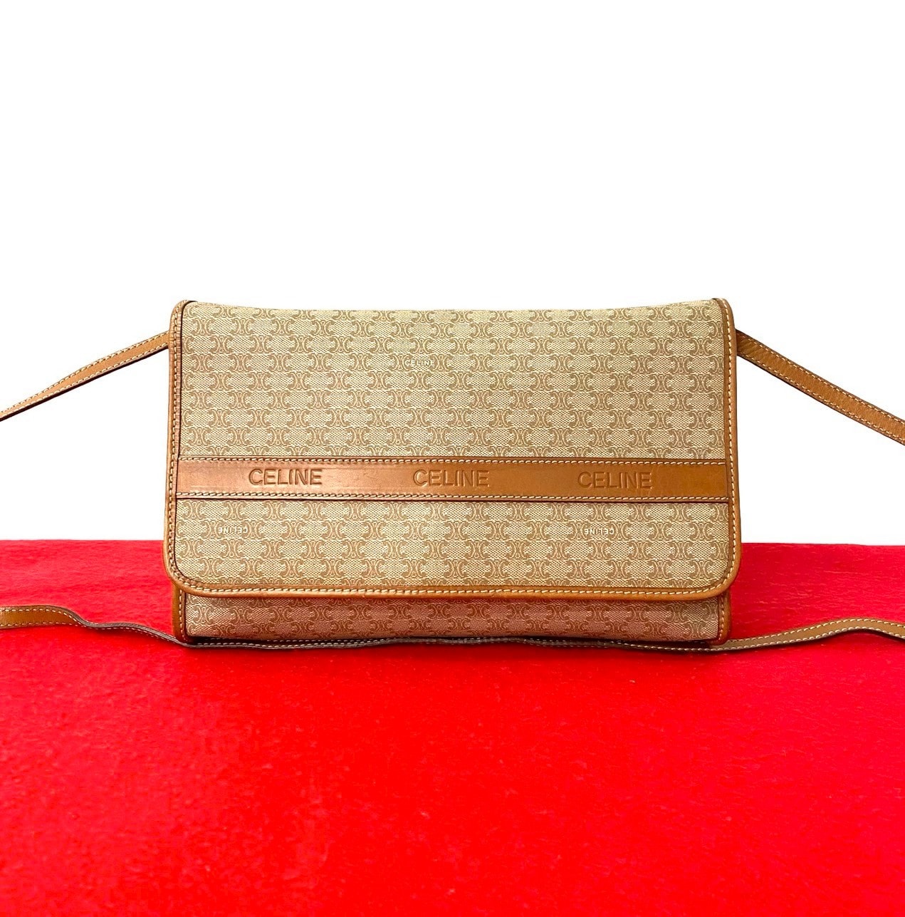 CELINE セリーヌ マカダム ブラゾン 柄 レザー PVC ショルダーバッグ ベージュ
28706