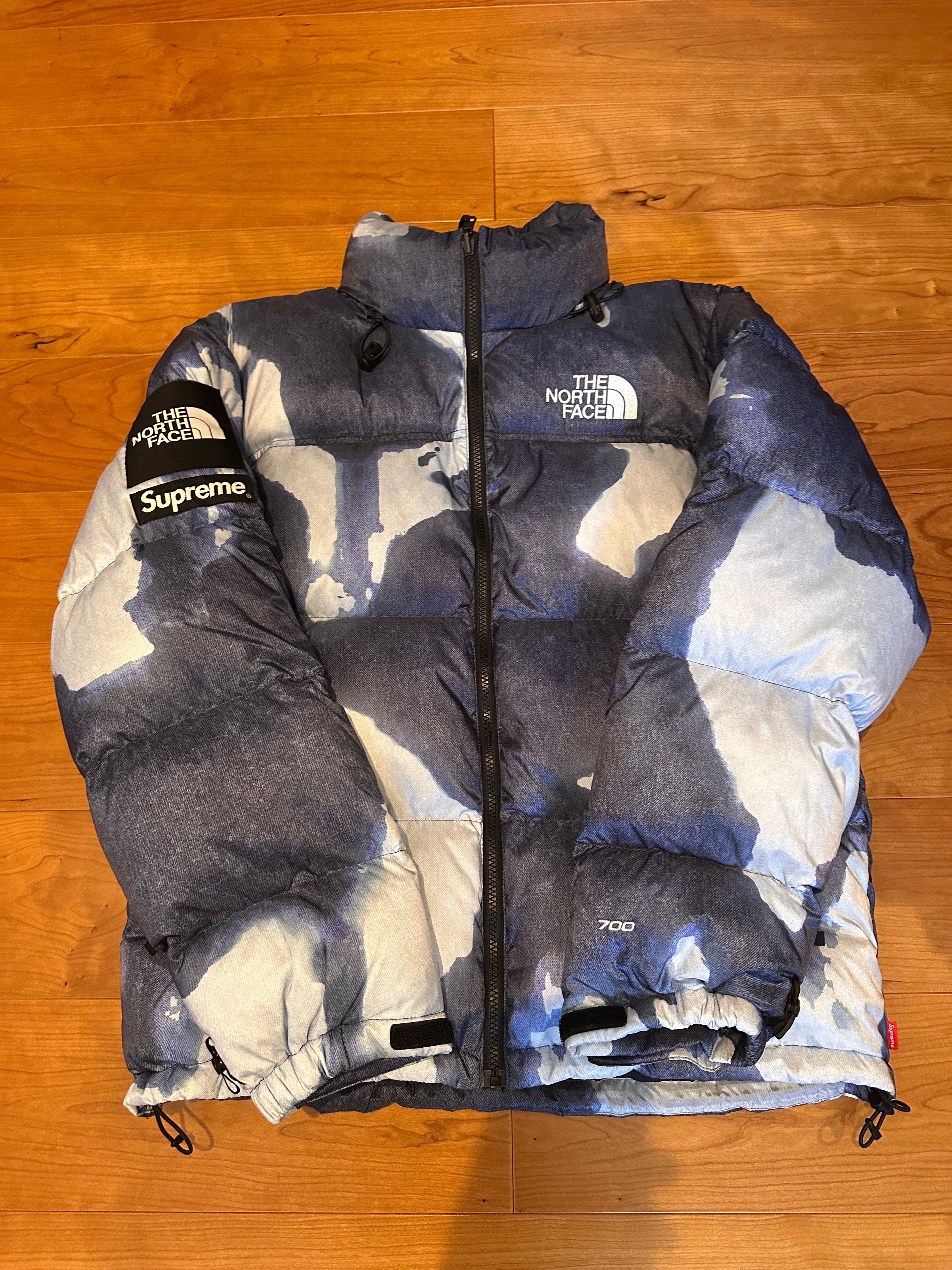 Supreme x The North Face Bleached Denim Print Nuptse Jacket "Indigo"