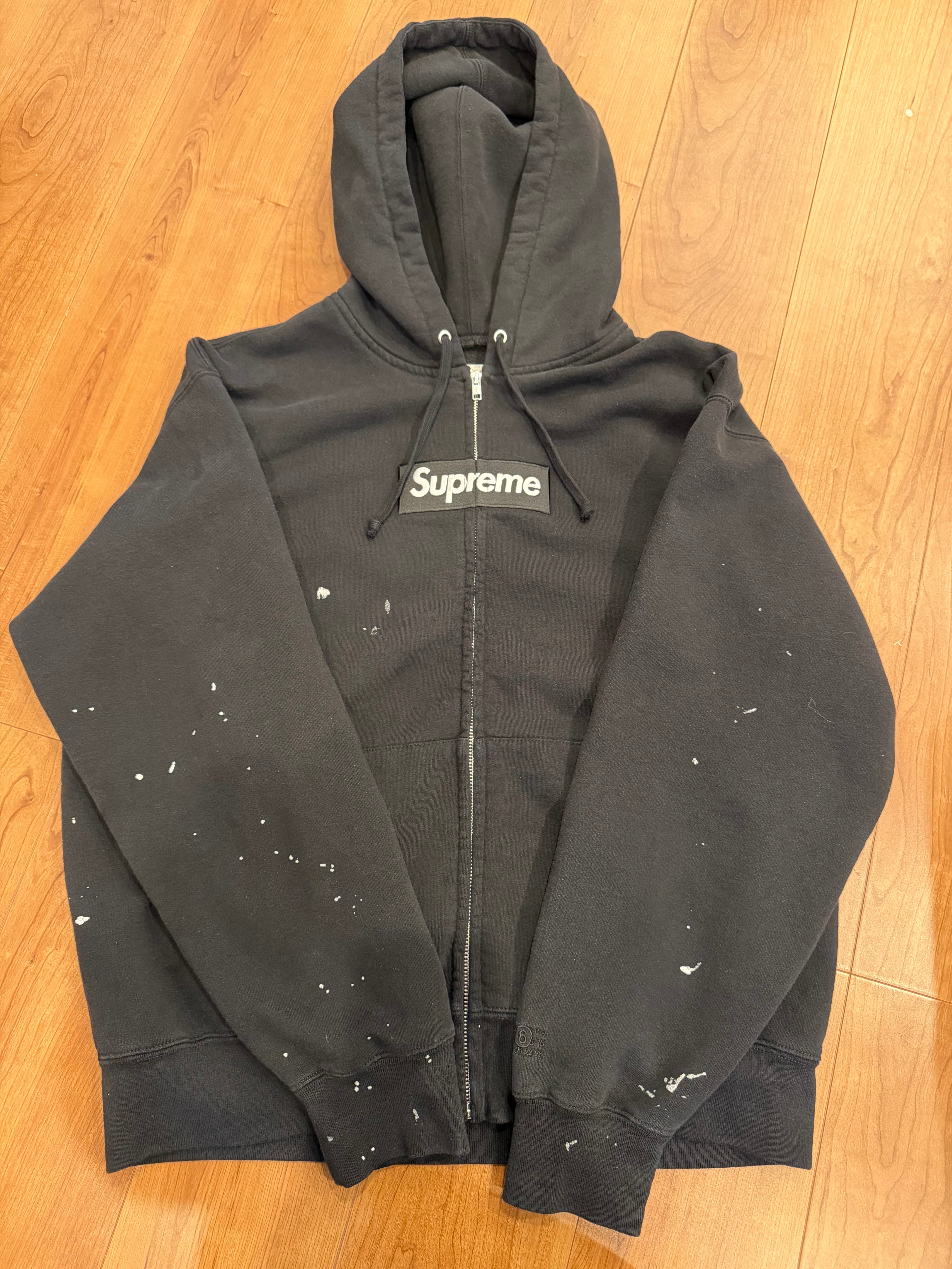 Supreme x MM6 Maison Margiela Box Logo Zip Up Hooded Sweatshirt "Black"