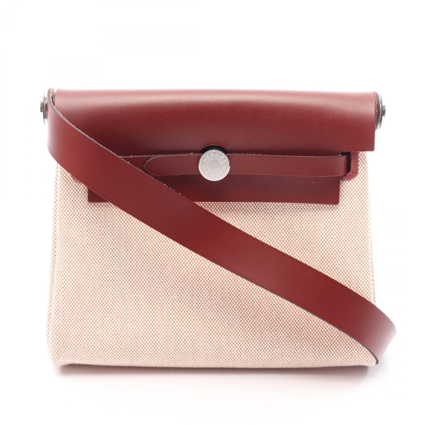 エルメス HERMES エールバッグジップ ミニ エクリュ ルージュアッシュ ショルダーバッグ バッグ キャンバス レザー ヴァッシュハンター トワルアッシュ エクリュ K刻印(2025年製造) レディース アイボリー系 / ボルドー系 【中古】