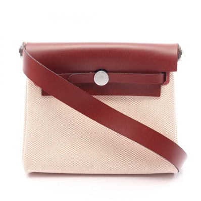 エルメス HERMES エールバッグジップ ミニ エクリュ ルージュアッシュ ショルダーバッグ バッグ キャンバス レザー ヴァッシュハンター トワルアッシュ エクリュ K刻印(2025年製造) レディース アイボリー系 / ボルドー系 【中古】