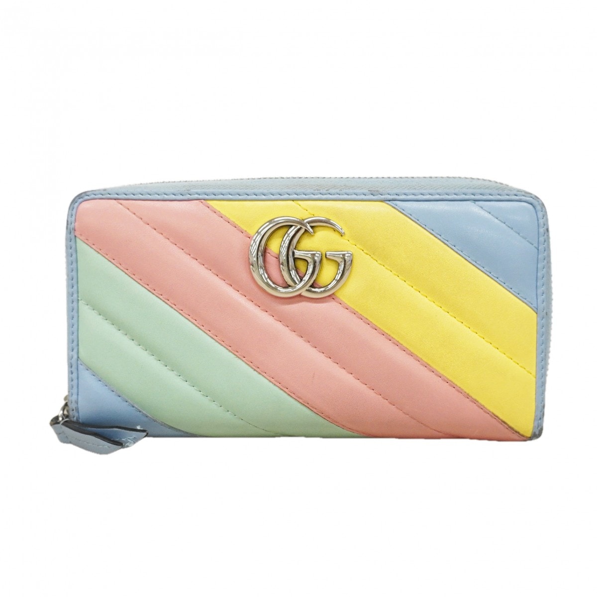 【6eb1312-k】グッチ 長財布 GGマーモント 443123 レザー ブルー マルチカラー シルバー金具【中古】レディース