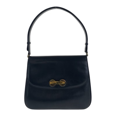 GUCCI グッチ ヴィンテージ オールドグッチ ロッキングG ブラック 黒 ゴールド金具 レザー ショルダーバッグ ハンドバッグ 505757 【中古】