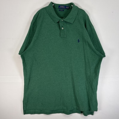 古着 ポロ・ラルフローレン POLO RALPH LAUREN 鹿の子 半袖 ポロシャツ ロゴ 刺繍 大きいサイズ 2ボタン 14041 グリーン 無地 メンズ