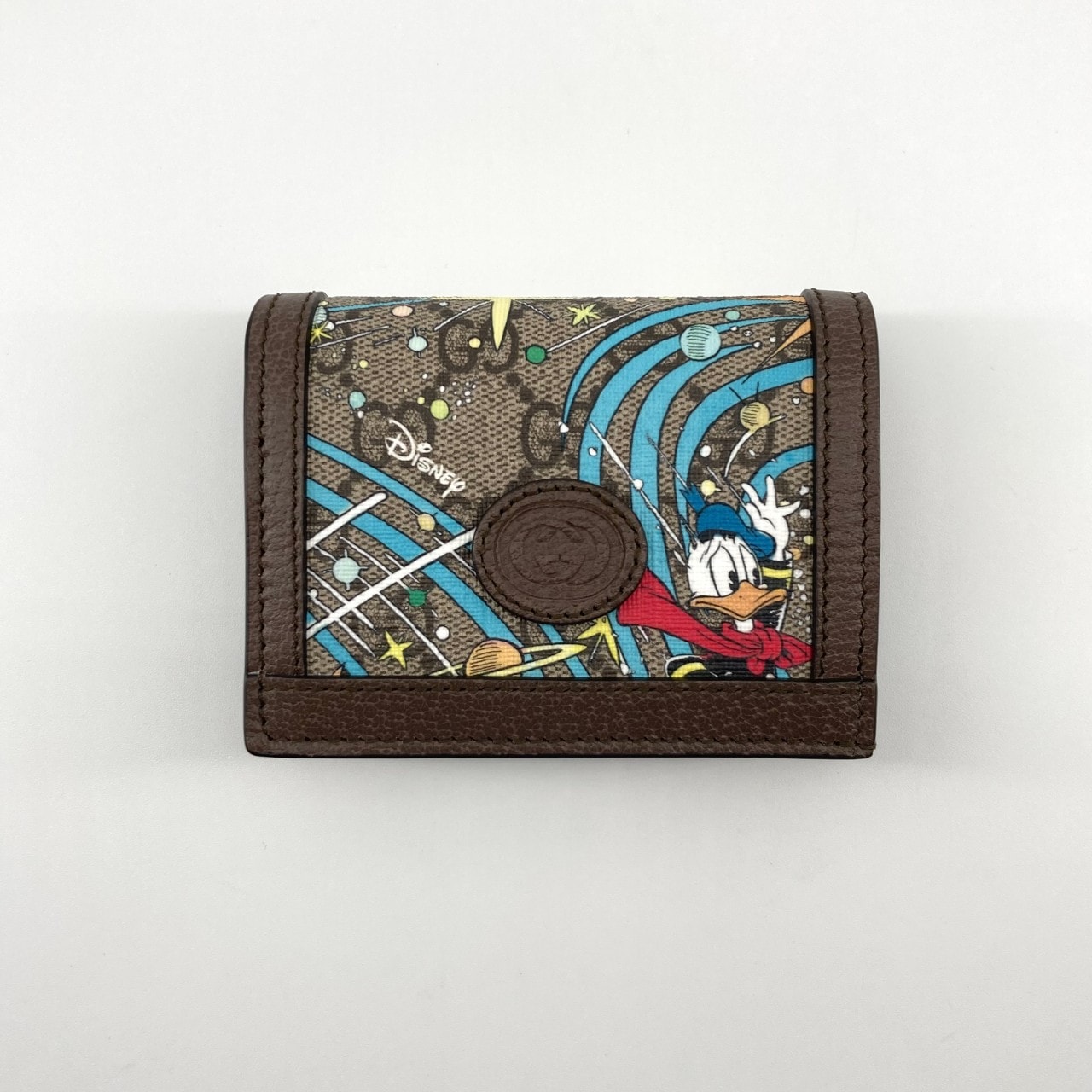 GUCCI(グッチ) DISNEY×GUCCI ドナルドダック GGスプリーム べージュ&エボニー カードケース コーティングキャンバス×レザー 648121 二つ折り財布 ブラウン