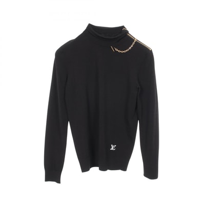 ルイ・ヴィトン LOUIS VUITTON チェーンディテール ショルダージップ ハイネック ニット 衣料品 トップス レーヨン ポリエステル レディース ブラック系 / ゴールド系 【中古】