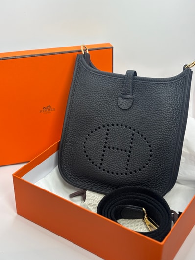 Hermes Evelyne Shoulder Bag in Taurillon Clemence with Gold-Tone Hardware "Noir"