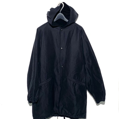 COMOLI Cotton Silk Hooded Coat "Navy"