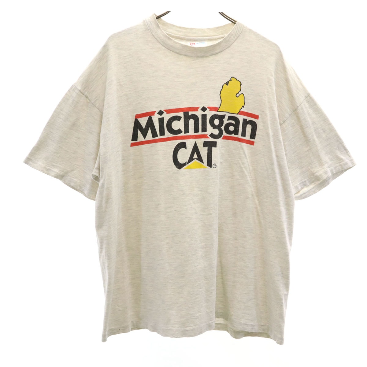 Hanes ヘインズ 90s USA製 オールド キャタピラー Michigan CAT 半袖 Tシャツ L グレー シングルステッチ BEEFY-T