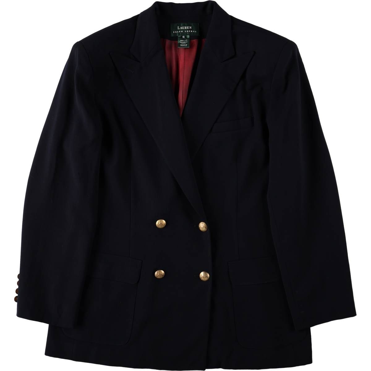 古着 ラルフローレン Ralph Lauren LAUREN ローレン ピークドラペル ダブルブレスト ウールテーラードジャケット USA製 レディースL相当/eaa681285