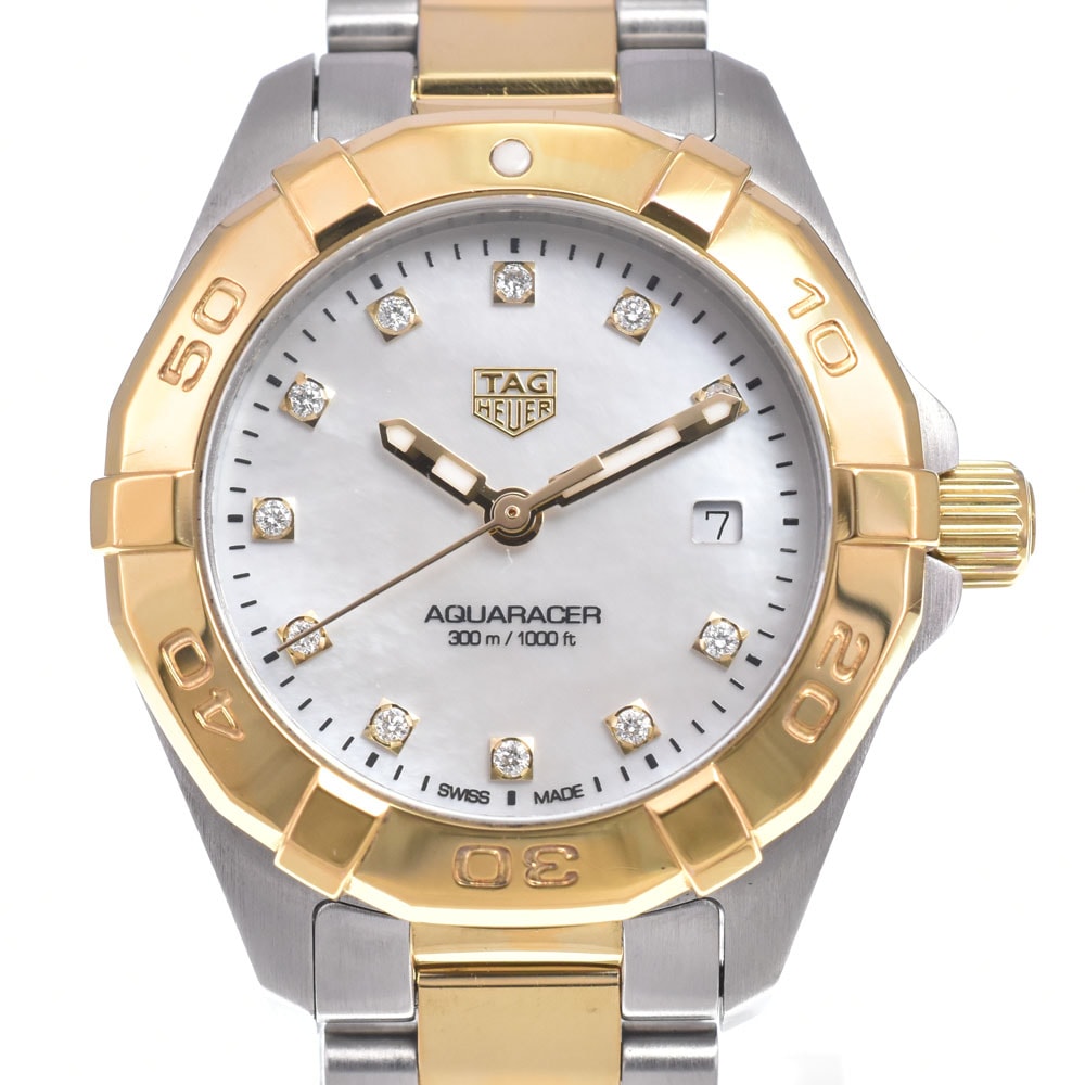 タグホイヤー TAG HEUER WBD1422 アクアレーサー 11P ダイヤモンド ホワイトシェル クォーツ レディース 良品 腕時計 C#149465